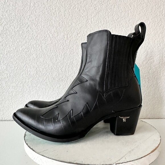 NEW Lane CHELSEA Womens Cowboy Bootie 11 Cowgirl Western Black Short Ankle Boots - Picture 4 of 12